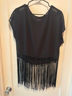 Ark & Co Black Fringe Crop Top